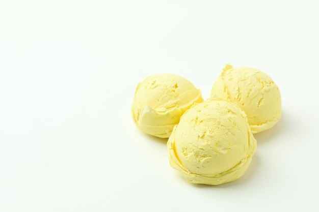 Lemon ice cream on white background space for text