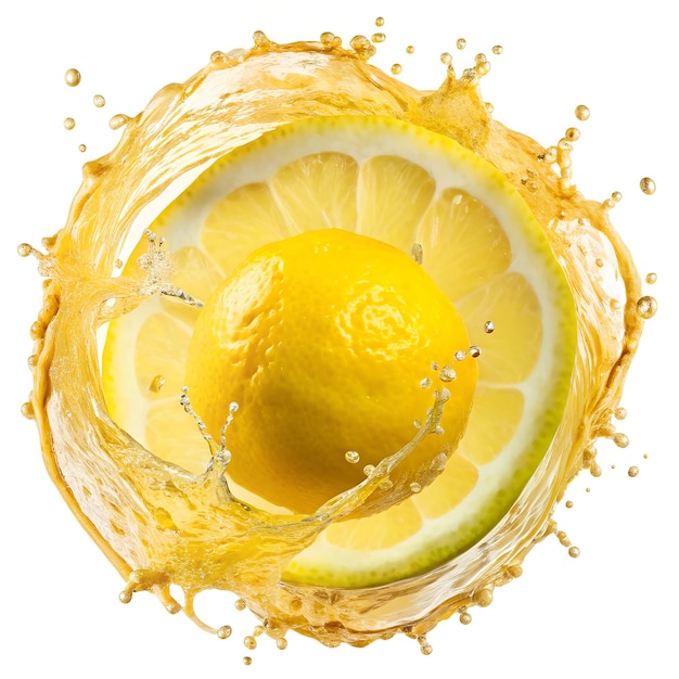 a lemon is being splashed with a lemon slice