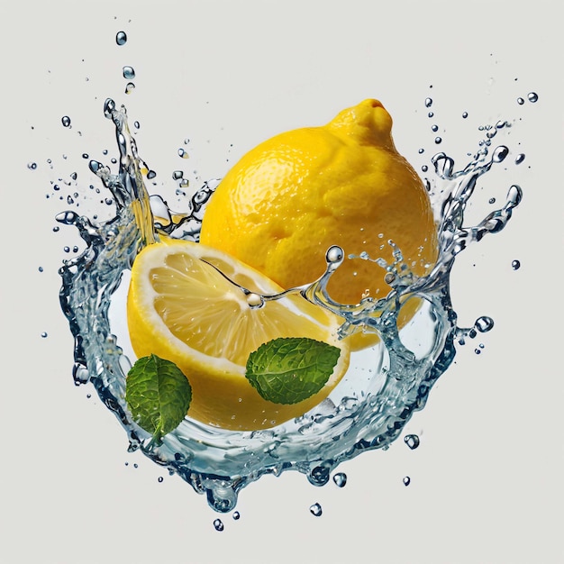 Photo a lemon is being splashed with water and lemons