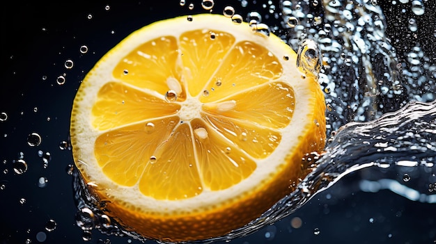 a lemon is being splashed with water and a splash of water