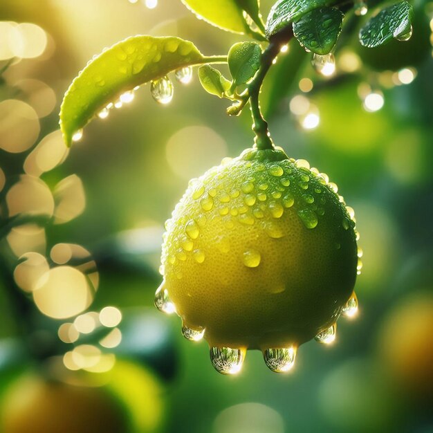 Photo a lemon is covered in water and the sun is shining on it