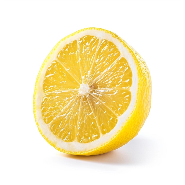 a lemon is cut in half and is shown in a white background