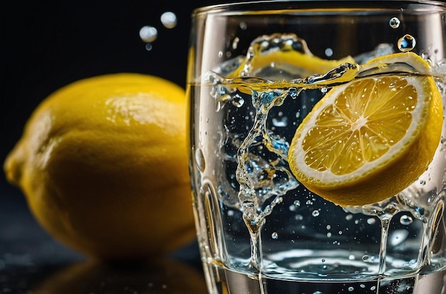 Lemon juice being added to a glass of sparkling wat