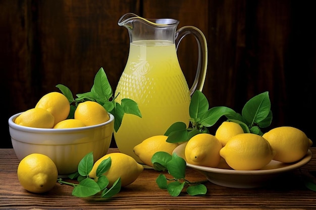 Lemon juice in classic pitcher natural cool lemon juice lemon drink splash