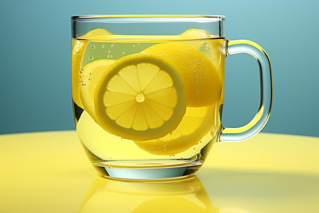 Photo lemon juice in clear mug natural cool lemon juice lemon drink splash