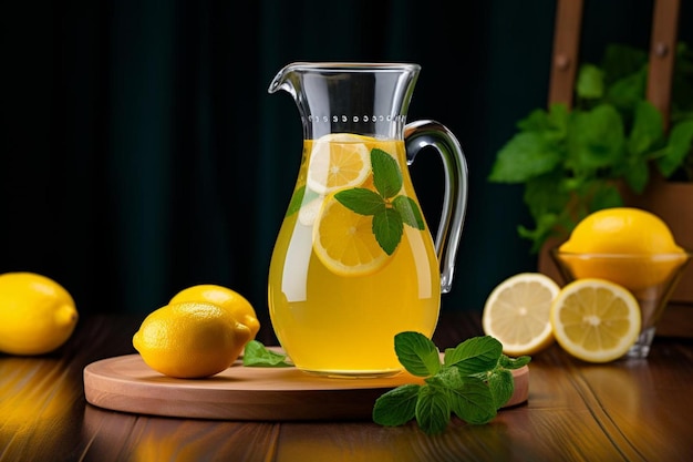 Lemon juice in clear pitcher natural cool lemon juice lemon drink splash