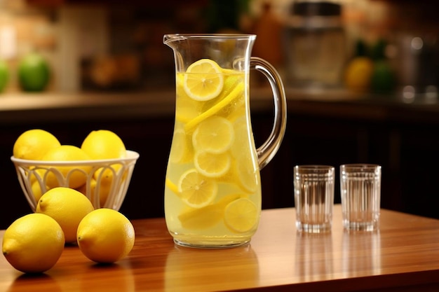 Lemon juice in clear pitcher natural cool lemon juice lemon drink splash