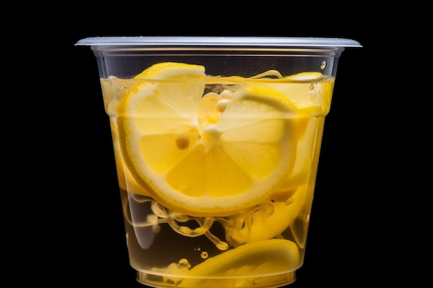 Lemon juice in clear plastic cup natural cool lemon juice lemon drink splash