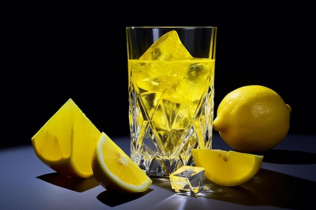 Lemon juice in faceted glass natural cool lemon juice lemon drink splash