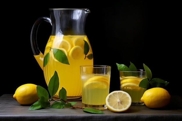 Lemon juice in glass carafe natural cool lemon juice lemon drink splash