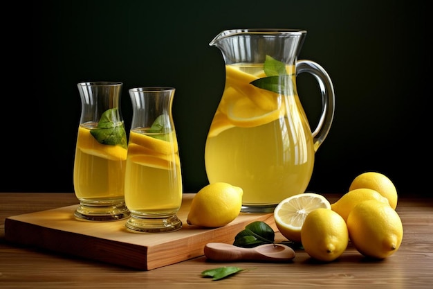 Lemon juice in glass carafe natural cool lemon juice lemon drink splash