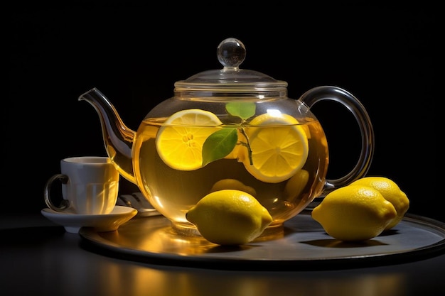 Lemon juice in glass teapot natural cool lemon juice lemon drink splash