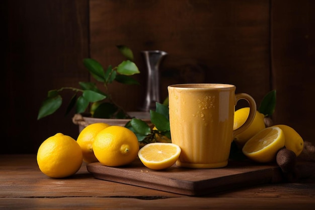 Lemon juice in rustic mug natural cool lemon juice lemon drink splash