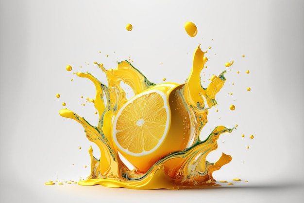 Lemon juice still flowing on a white background route clipping