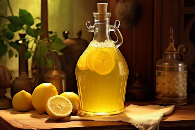 Lemon juice in vintage bottle natural cool lemon juice lemon drink splash