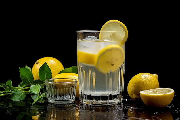 Lemon juice with iced lemon slice natural cool lemon juice lemon drink splash