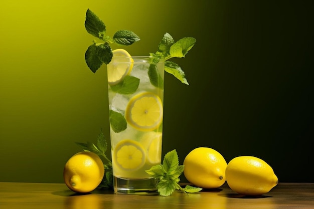 Lemon juice with iced mint leaves natural cool lemon juice lemon drink splash