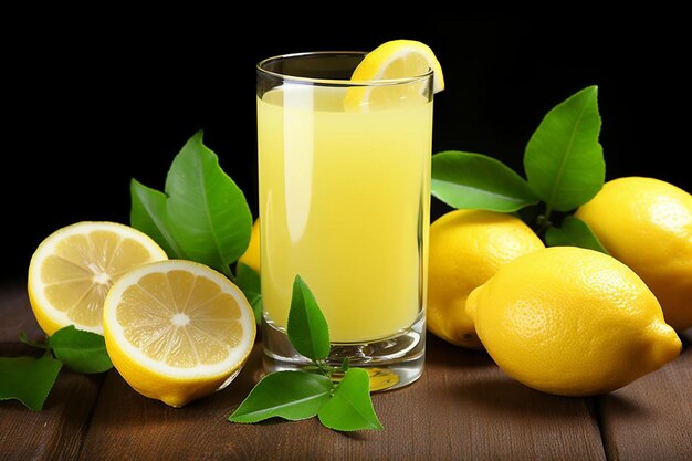 Photo lemon juice with lemon slice natural cool lemon juice lemon drink splash