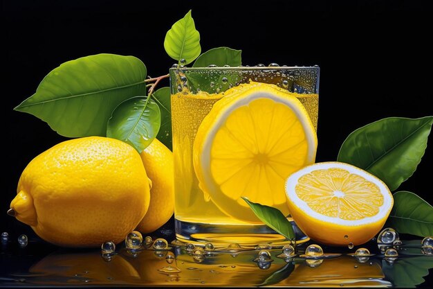 Lemon juice with lemon slice natural cool lemon juice lemon drink splash