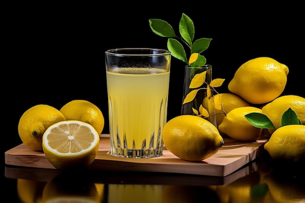 Lemon juice with lemon slices natural cool lemon juice lemon drink splash