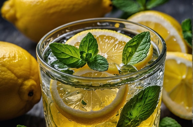 Lemon Juice with Mint Garnish