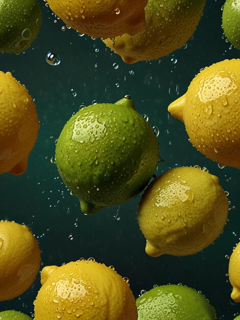 a lemon and lemon are floating in water