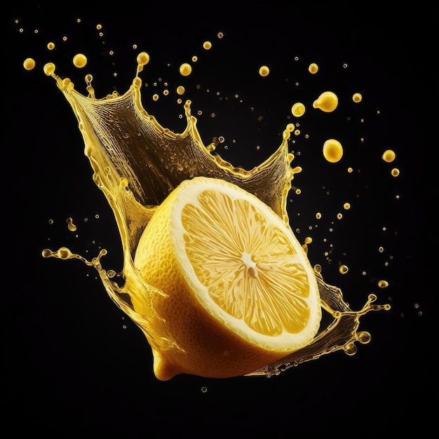 lemon and lemon splash on black