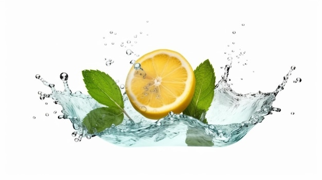 Lemon lemonade with splashes of water on a white background Generative AI