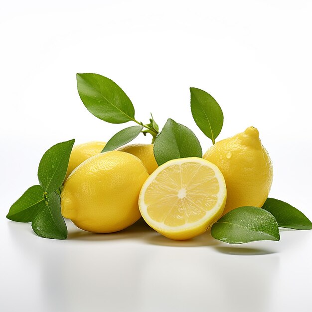 Photo a lemon and lemons on a white table with a white background