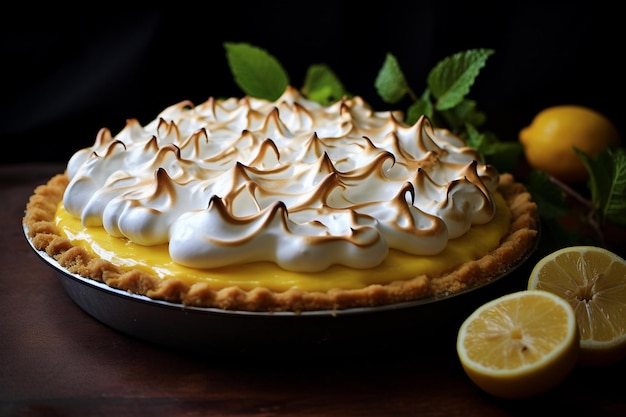 Lemon Meringue Pie on a dark background