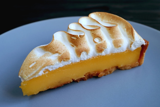 Lemon Meringue Tart on Blue Grey Plate