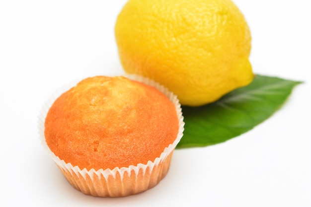 Lemon muffins on white background