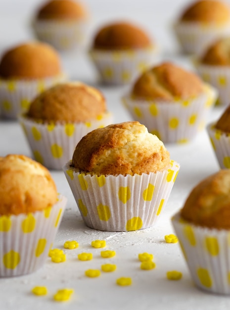 Lemon muffins with yellow sugar flowers