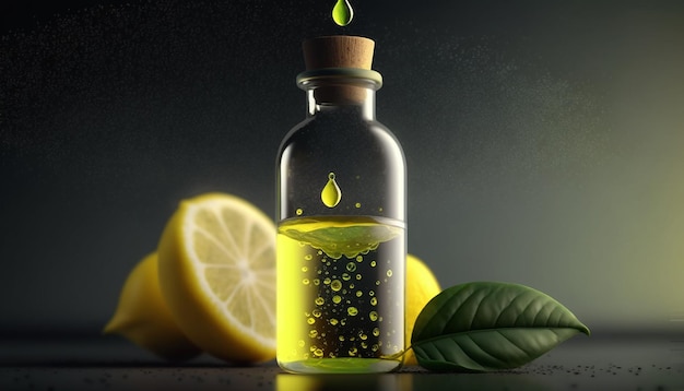 Lemon oil in a transparent jar Generative AI