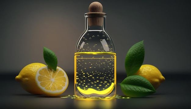 Lemon oil in a transparent jar Generative AI