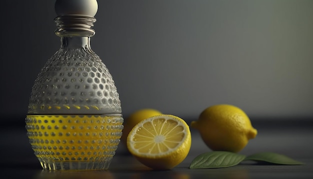 Lemon oil in a transparent jar Generative AI