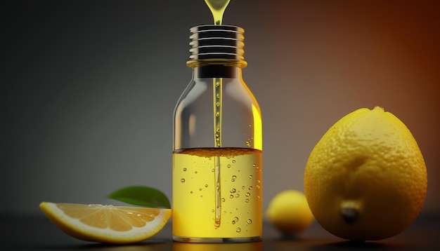 Lemon oil in a transparent jar Generative AI