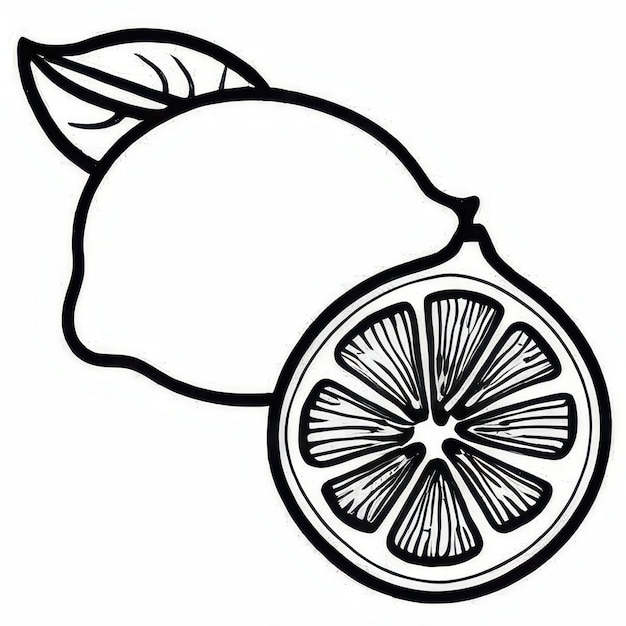 Photo lemon outline black and white coloring book