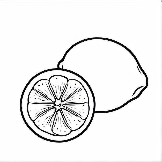 Photo lemon outline black and white coloring book