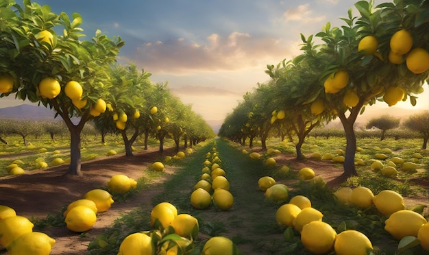 Lemon plantations Trees with ripe lemon fruit