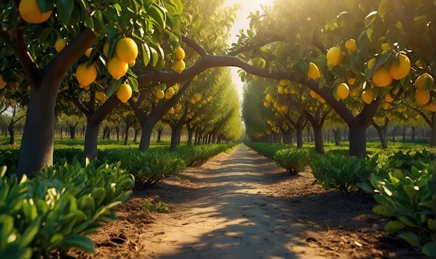 Lemon plantations Trees with ripe lemon fruit