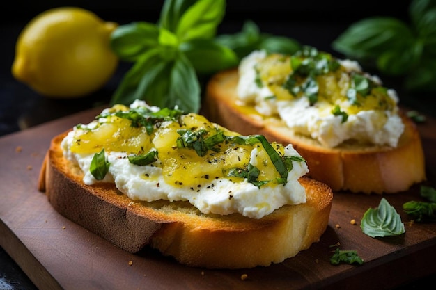 Lemon Ricotta Basil Bruschetta delicious Bruschetta food image photography