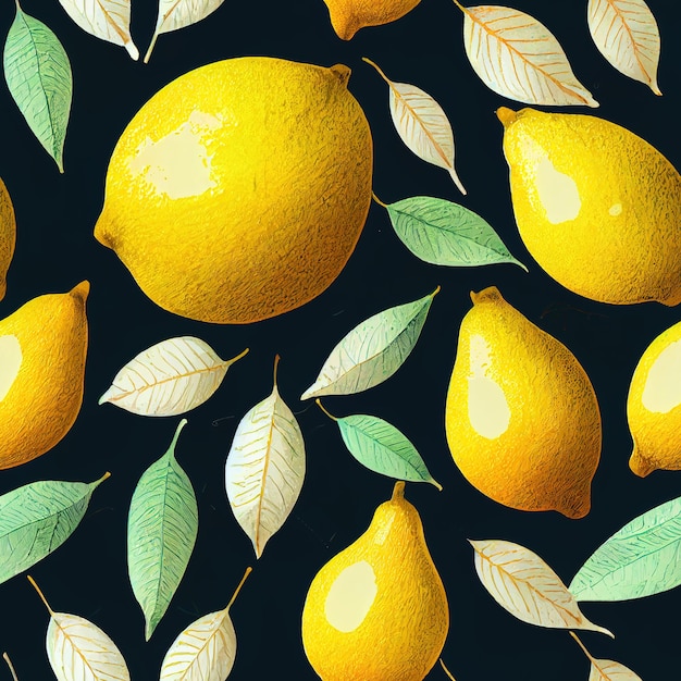 Lemon seamless pattern on black background