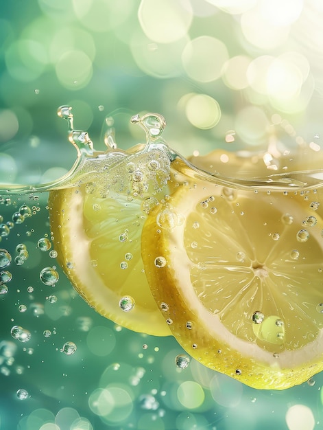 a lemon slice is being poured into a glass of water