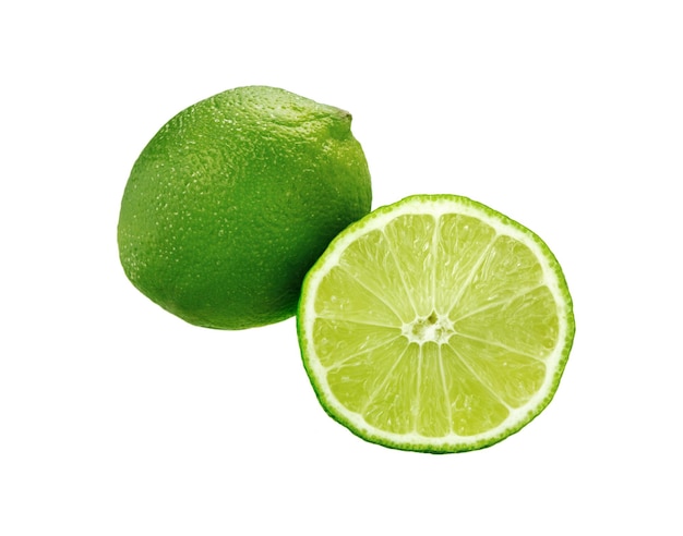 Lemon slice isolated on the white background with clipping path Green lime citrus fruit Slice piece quarter