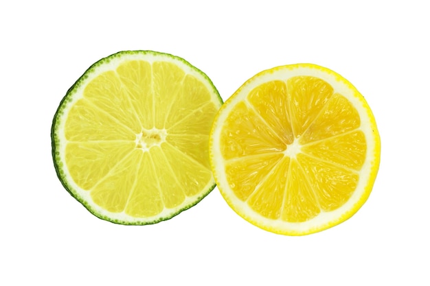 Lemon slice isolated on the white background with clipping path Green lime citrus fruit Slice piece quarter