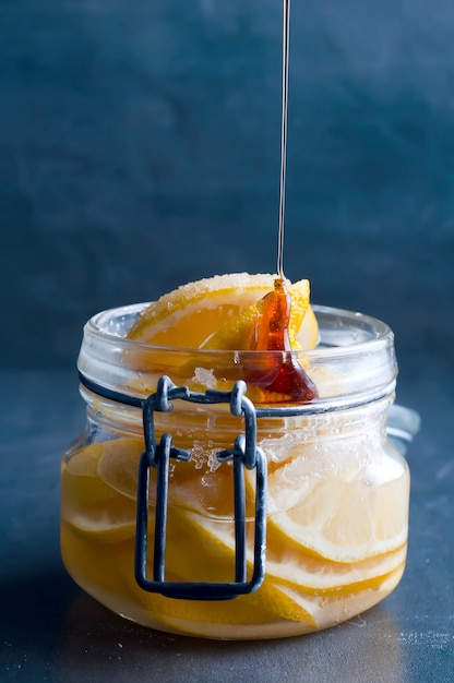 Lemon slices on a dark background