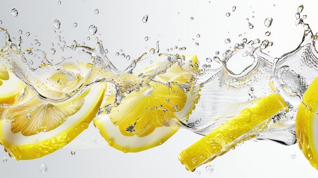 Photo lemon slices splashing in water