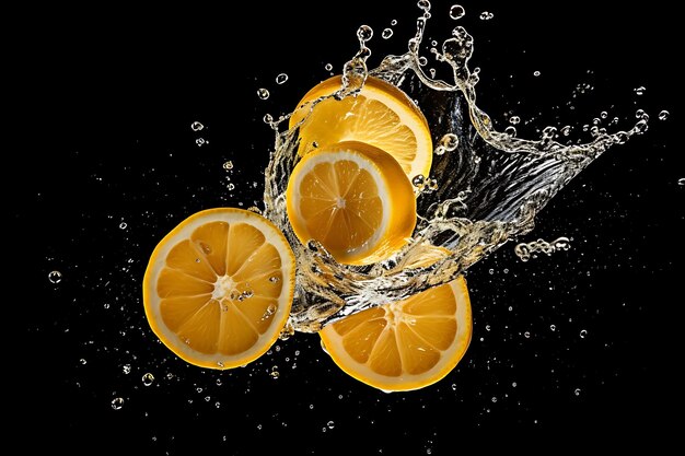 Lemon slices in water or juice splash