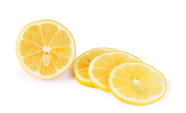 Lemon slices over white background